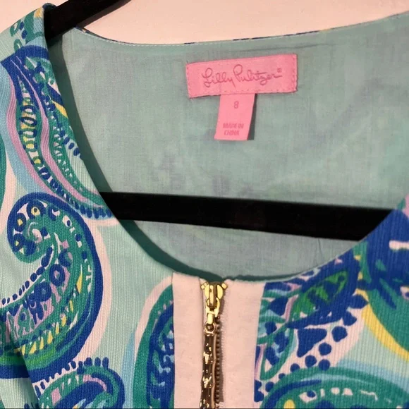 Blue paisley Lilly Pulitzer dress with gold zipper detail - Picture 3 of 4